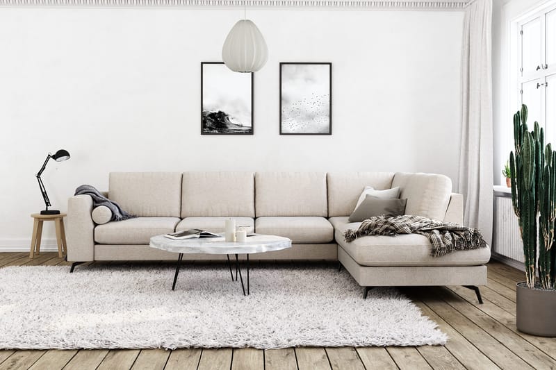 Ocean Lyx 4-sits Högervänd L-formad Schäslongsoffa i Tyg - Beige - Möbler - Vardagsrum - Soffor - Divansoffa & schäslong