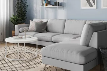 Ocean Lyx 4-sits Högervänd L-formad Schäslongsoffa i Tyg - Grå - Möbler - Vardagsrum - Soffor - Divansoffa & schäslong