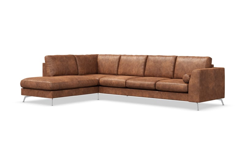Ocean Lyx 4-sits Vänstervänd L-formad Schäslongsoffa i Konstläder - Brun - Möbler - Vardagsrum - Soffor - Skinnsoffor