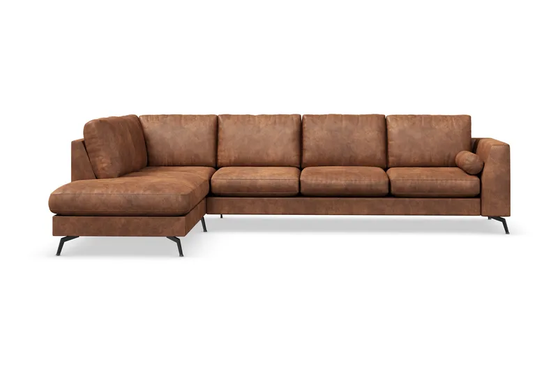 Ocean Lyx 4-sits Vänstervänd L-formad Schäslongsoffa i Konstläder - Brun - Möbler - Vardagsrum - Soffor - Skinnsoffor