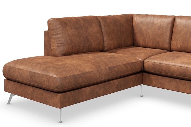 Ocean Lyx 4-sits Vänstervänd L-formad Schäslongsoffa i Konstläder - Brun - Möbler - Vardagsrum - Soffor - Skinnsoffor