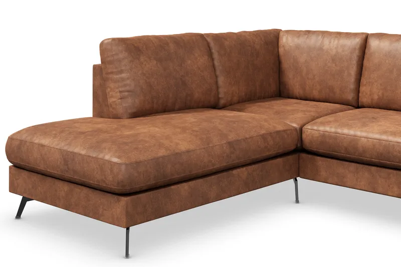 Ocean Lyx 4-sits Vänstervänd L-formad Schäslongsoffa i Konstläder - Brun - Möbler - Vardagsrum - Soffor - Skinnsoffor