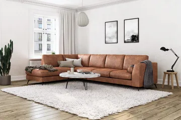 Ocean Lyx 4-sits Vänstervänd L-formad Schäslongsoffa i Konstläder - Brun - Möbler - Vardagsrum - Soffor - Skinnsoffor