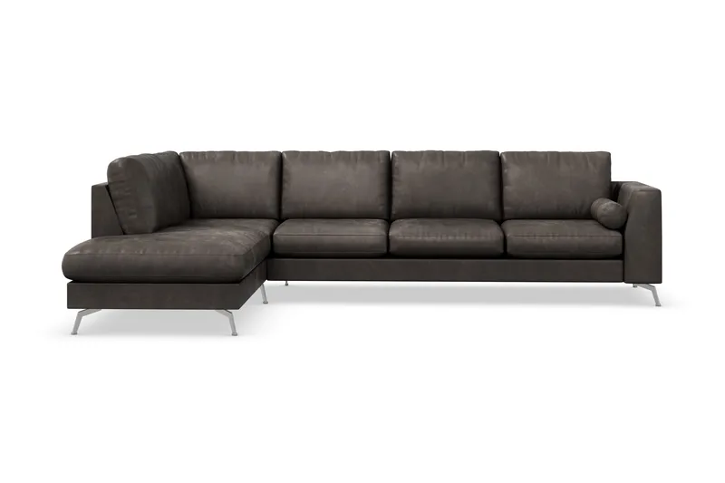 Ocean Lyx 4-sits Vänstervänd L-formad Schäslongsoffa i Konstläder - Mörkgrå - Möbler - Vardagsrum - Soffor - Skinnsoffor
