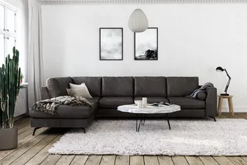 Ocean Lyx 4-sits Vänstervänd L-formad Schäslongsoffa i Konstläder - Mörkgrå - Möbler - Vardagsrum - Soffor - Divansoffa & schäslong