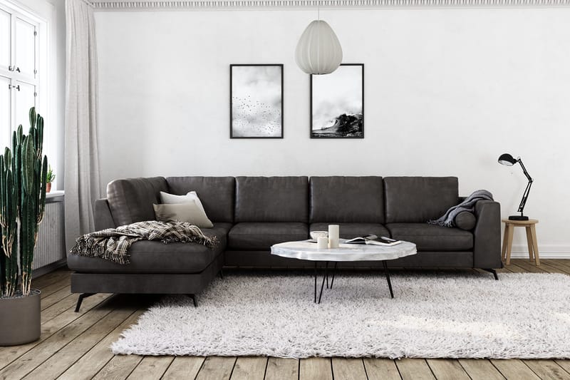 Ocean Lyx 4-sits Vänstervänd L-formad Schäslongsoffa i Konstläder - Mörkgrå - Möbler - Vardagsrum - Soffor - Skinnsoffor