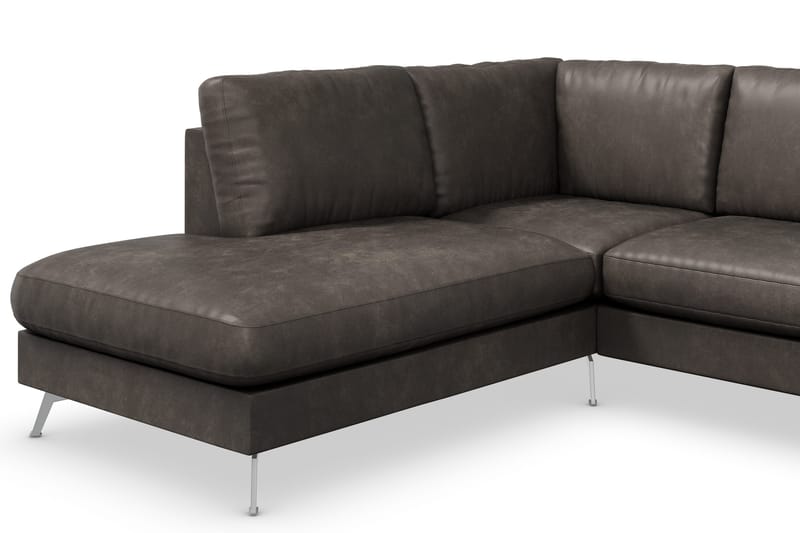 Ocean Lyx 4-sits Vänstervänd L-formad Schäslongsoffa i Konstläder - Mörkgrå - Möbler - Vardagsrum - Soffor - Skinnsoffor