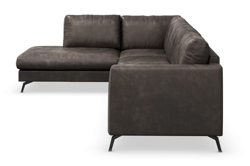 Ocean Lyx 4-sits Vänstervänd L-formad Schäslongsoffa i Konstläder - Mörkgrå - Möbler - Vardagsrum - Soffor - Skinnsoffor