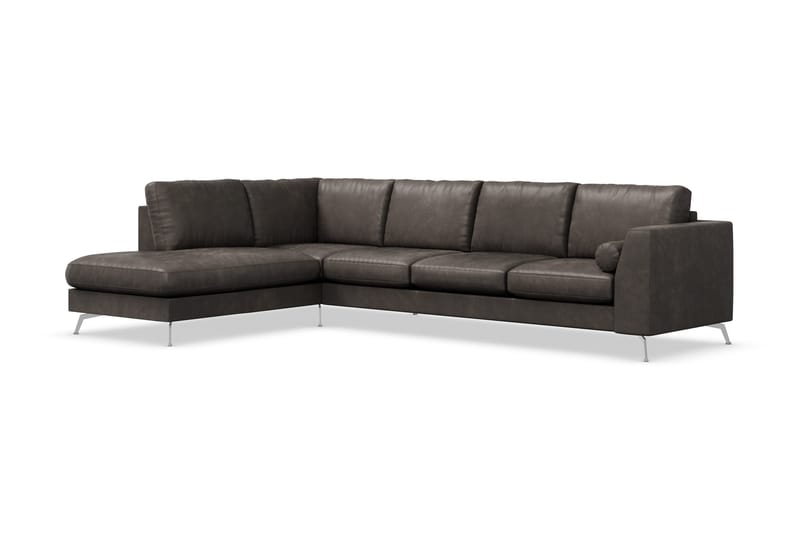 Ocean Lyx 4-sits Vänstervänd L-formad Schäslongsoffa i Konstläder - Mörkgrå - Möbler - Vardagsrum - Soffor - Skinnsoffor