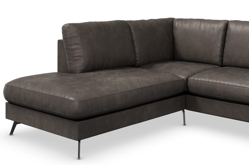 Ocean Lyx 4-sits Vänstervänd L-formad Schäslongsoffa i Konstläder - Mörkgrå - Möbler - Vardagsrum - Soffor - Skinnsoffor