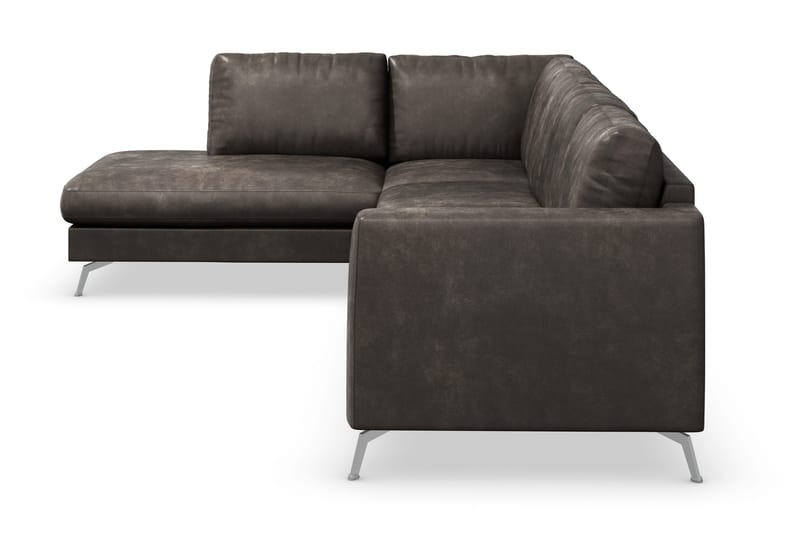 Ocean Lyx 4-sits Vänstervänd L-formad Schäslongsoffa i Konstläder - Mörkgrå - Möbler - Vardagsrum - Soffor - Skinnsoffor