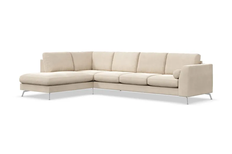 Ocean Lyx 4-sits Vänstervänd L-formad Schäslongsoffa i Sammet - Beige - Möbler - Vardagsrum - Soffor - Divansoffa & schäslong