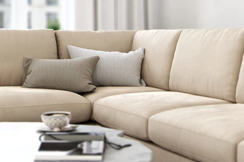 Ocean Lyx 4-sits Vänstervänd L-formad Schäslongsoffa i Sammet - Beige - Möbler - Vardagsrum - Soffor - Divansoffa & schäslong