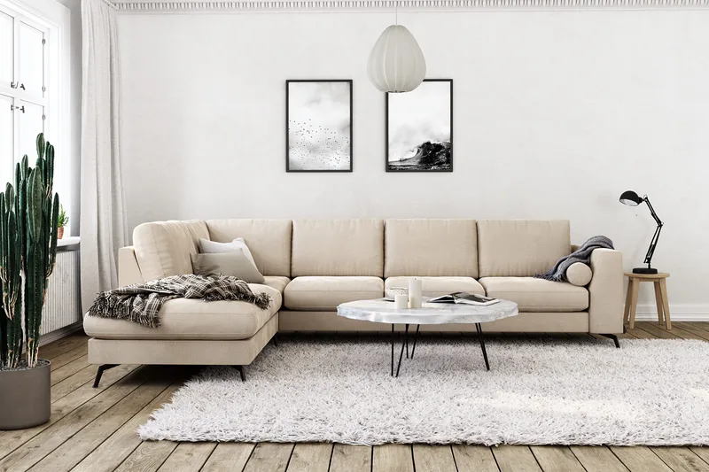 Ocean Lyx 4-sits Vänstervänd L-formad Schäslongsoffa i Sammet - Beige - Möbler - Vardagsrum - Soffor - Divansoffa & schäslong