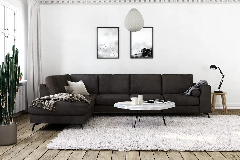 Ocean Lyx 4-sits Vänstervänd L-formad Schäslongsoffa i Sammet - Mörkgrå - Möbler - Vardagsrum - Soffor - Divansoffa & schäslong