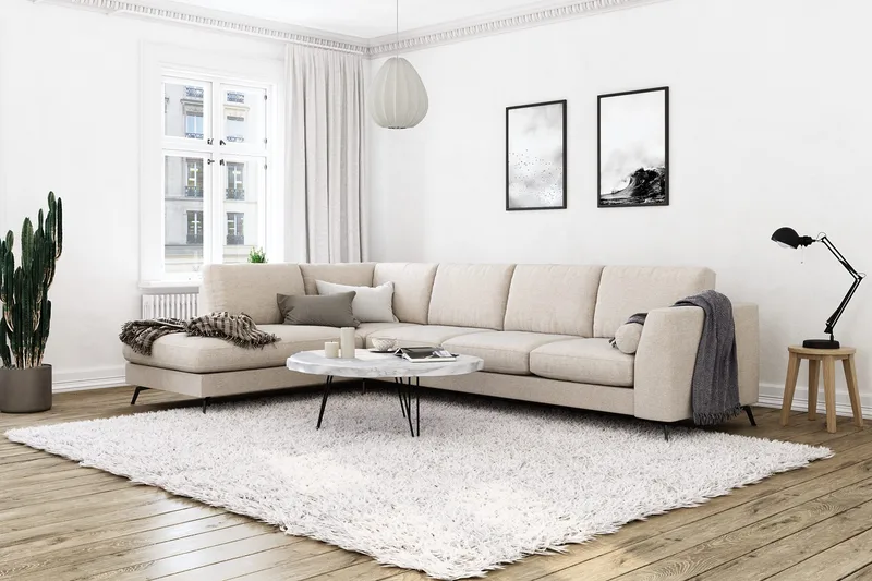 Ocean Lyx 4-sits Vänstervänd L-formad Schäslongsoffa i Tyg - Beige - Möbler - Vardagsrum - Soffor - Divansoffa & schäslong