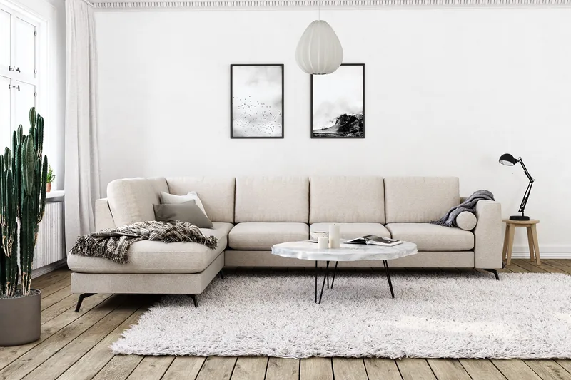 Ocean Lyx 4-sits Vänstervänd L-formad Schäslongsoffa i Tyg - Beige - Möbler - Vardagsrum - Soffor - Divansoffa & schäslong