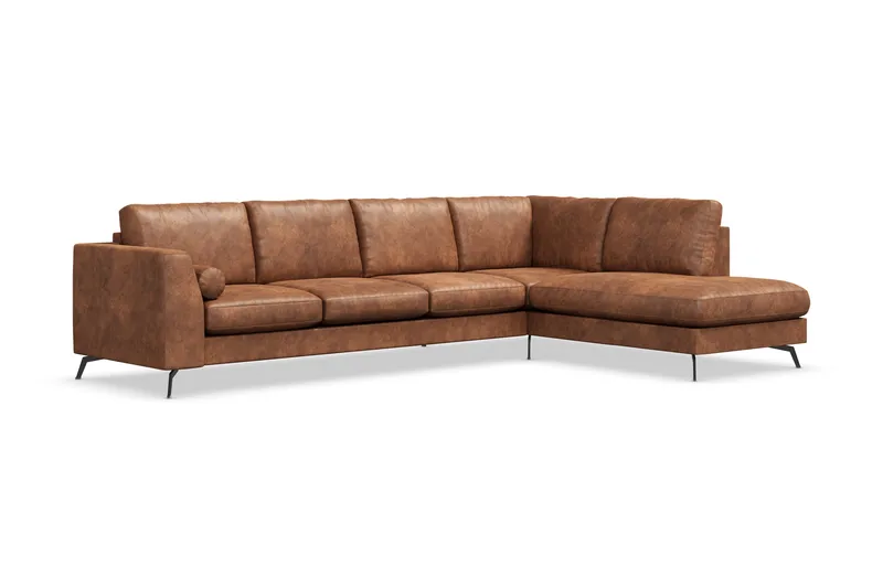 Ocean Lyx 5-sits Högervänd L-formad Schäslongsoffa i Konstläder - Brun - Möbler - Vardagsrum - Soffor - Skinnsoffor