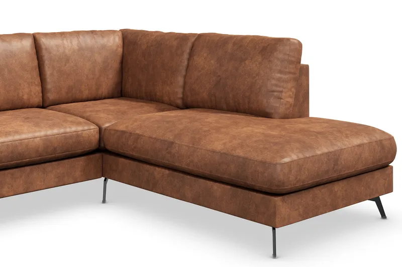 Ocean Lyx 5-sits Högervänd L-formad Schäslongsoffa i Konstläder - Brun - Möbler - Vardagsrum - Soffor - Skinnsoffor