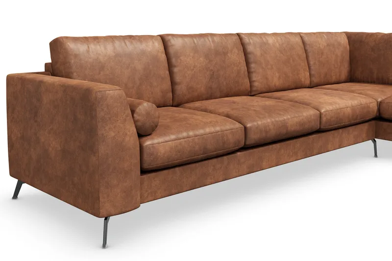 Ocean Lyx 5-sits Högervänd L-formad Schäslongsoffa i Konstläder - Brun - Möbler - Vardagsrum - Soffor - Skinnsoffor