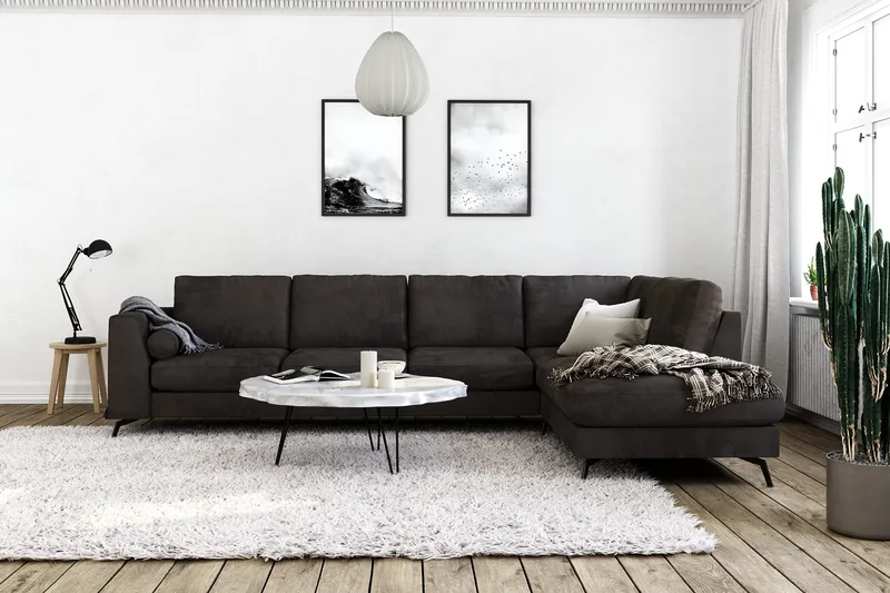 Ocean Lyx 5-sits Högervänd L-formad Schäslongsoffa i Sammet - Mörkgrå - Möbler - Vardagsrum - Soffor - Divansoffa & schäslong