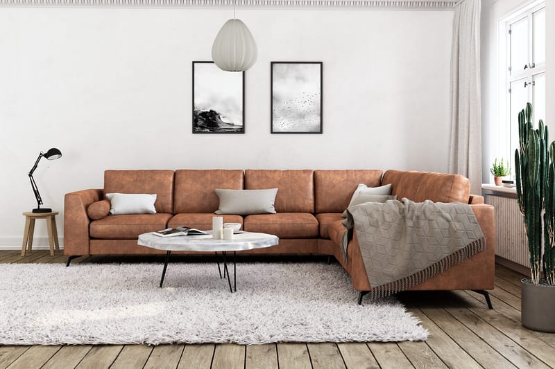 Ocean Lyx 5-sits Vändbar L-formad Hörnsoffa i Konstläder - Brun - Möbler - Vardagsrum - Soffor - Skinnsoffor