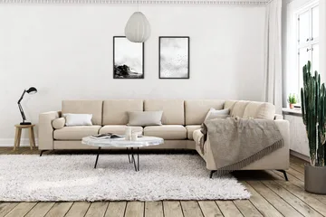 Ocean Lyx 5-sits Vändbar L-formad Hörnsoffa i Sammet - Beige - Möbler - Vardagsrum - Soffor - Hörnsoffor