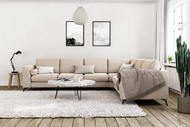 Ocean Lyx 5-sits Vändbar L-formad Hörnsoffa i Sammet - Beige - Möbler - Vardagsrum - Soffor - Hörnsoffor