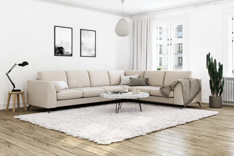 Ocean Lyx 5-sits Vändbar L-formad Hörnsoffa i Tyg - Beige - Möbler - Vardagsrum - Soffor - Hörnsoffor