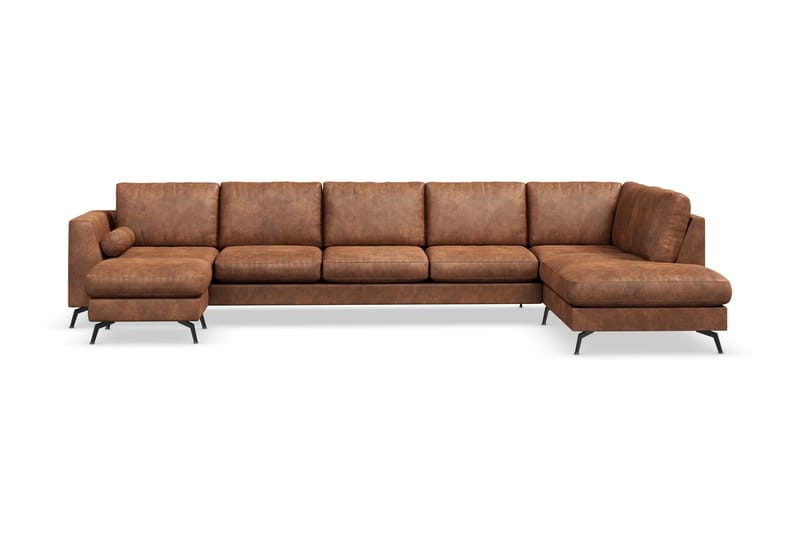 Ocean Lyx 6-sits Högervänd U-formad Soffa med Divan och Schäslong + Fotpall i Konstläder, Brun