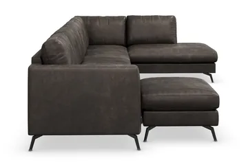 Ocean Lyx 6-sits Högervänd U-formad Soffa med Divan och Schäslong + Fotpall i Konstläder - Mörkgrå - Möbler - Vardagsrum - Soffor - Skinnsoffor