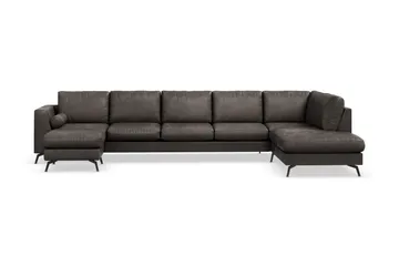 Ocean Lyx 6-sits Högervänd U-formad Soffa med Divan och Schäslong + Fotpall i Konstläder