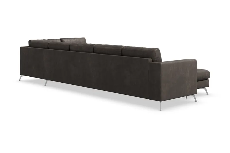 Ocean Lyx 6-sits Högervänd U-formad Soffa med Divan och Schäslong + Fotpall i Konstläder - Mörkgrå - Möbler - Vardagsrum - Soffor - Skinnsoffor