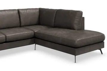 Ocean Lyx 6-sits Högervänd U-formad Soffa med Divan och Schäslong + Fotpall i Konstläder - Mörkgrå - Möbler - Vardagsrum - Soffor - Skinnsoffor