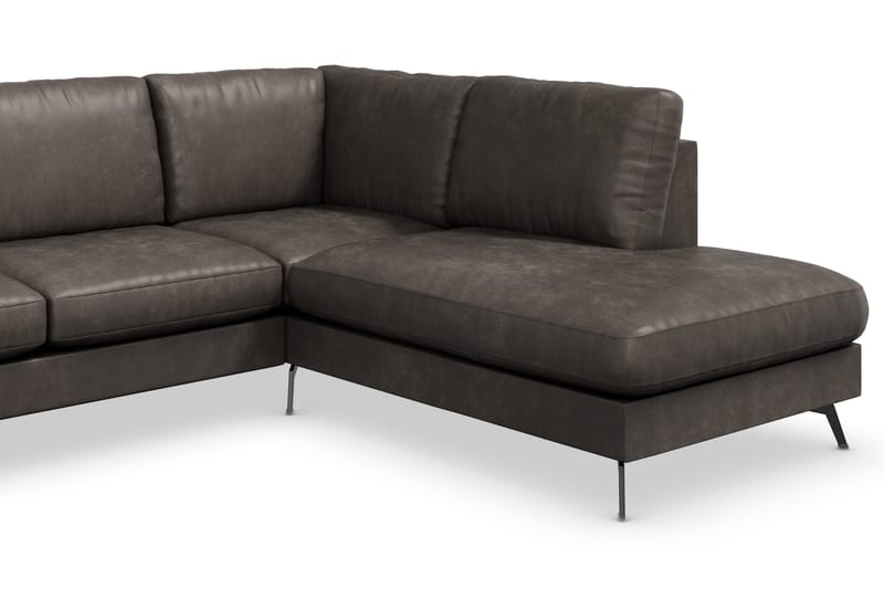 Ocean Lyx 6-sits Högervänd U-formad Soffa med Divan och Schäslong + Fotpall i Konstläder - Mörkgrå - Möbler - Vardagsrum - Soffor - Skinnsoffor
