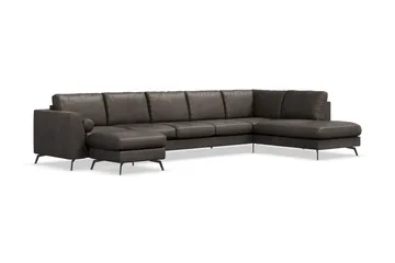 Ocean Lyx 6-sits Högervänd U-formad Soffa med Divan och Schäslong + Fotpall i Konstläder - Mörkgrå - Möbler - Vardagsrum - Soffor - Skinnsoffor