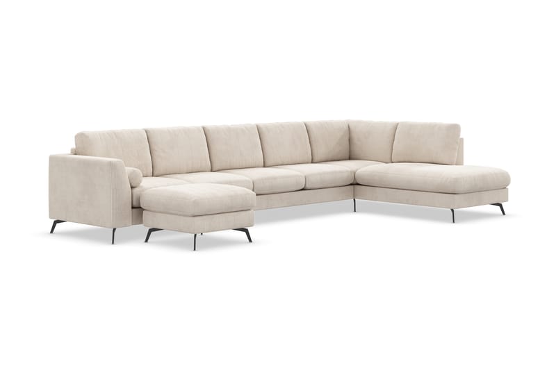 Ocean Lyx 6-sits Högervänd U-formad Soffa med Divan och Schäslong + Fotpall i Manchester - Beige - Möbler - Vardagsrum - Soffor - Divansoffa & schäslong