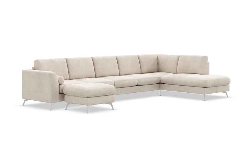 Ocean Lyx 6-sits Högervänd U-formad Soffa med Divan och Schäslong + Fotpall i Manchester - Beige - Möbler - Vardagsrum - Soffor - Divansoffa & schäslong