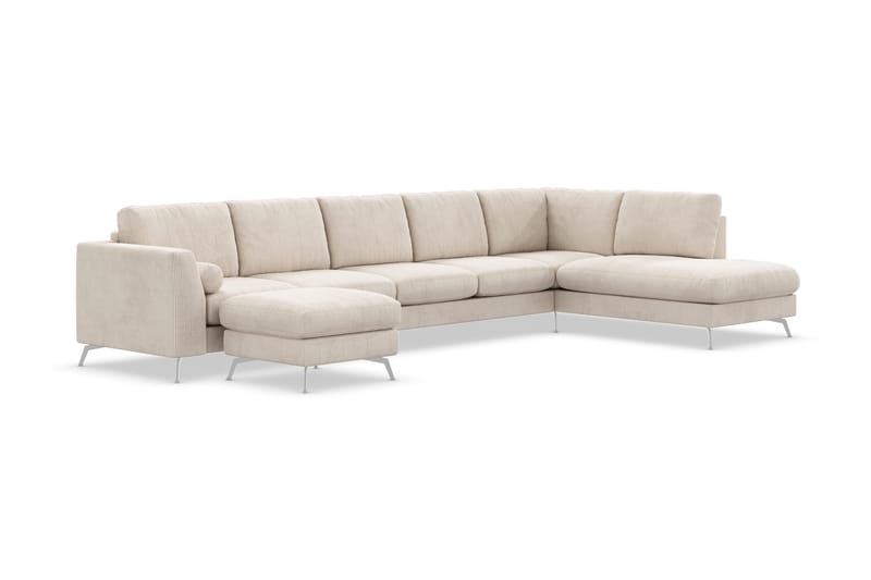 Ocean Lyx 6-sits Högervänd U-formad Soffa med Divan och Schäslong + Fotpall i Manchester - Beige - Möbler - Vardagsrum - Soffor - U-soffor