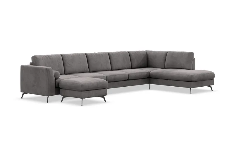 Ocean Lyx 6-sits Högervänd U-formad Soffa med Divan och Schäslong + Fotpall i Manchester - Mörkgrå - Möbler - Vardagsrum - Soffor - U-soffor