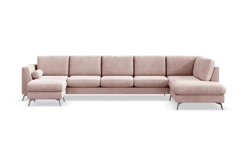 Ocean Lyx 6-sits Högervänd U-formad Soffa med Divan och Schäslong + Fotpall i Manchester - Rosa - Möbler - Vardagsrum - Soffor - U-soffor