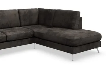 Ocean Lyx 6-sits Högervänd U-formad Soffa med Divan och Schäslong + Fotpall i Sammet - Mörkgrå - Möbler - Vardagsrum - Soffor - Sammetssoffor