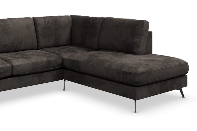 Ocean Lyx 6-sits Högervänd U-formad Soffa med Divan och Schäslong + Fotpall i Sammet - Mörkgrå - Möbler - Vardagsrum - Soffor - Sammetssoffor
