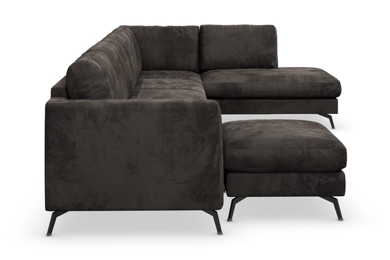 Ocean Lyx 6-sits Högervänd U-formad Soffa med Divan och Schäslong + Fotpall i Sammet - Mörkgrå - Möbler - Vardagsrum - Soffor - Sammetssoffor