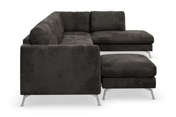 Ocean Lyx 6-sits Högervänd U-formad Soffa med Divan och Schäslong + Fotpall i Sammet - Mörkgrå - Möbler - Vardagsrum - Soffor - Sammetssoffor