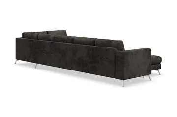 Ocean Lyx 6-sits Högervänd U-formad Soffa med Divan och Schäslong + Fotpall i Sammet - Mörkgrå - Möbler - Vardagsrum - Soffor - Sammetssoffor
