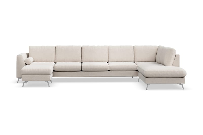 Ocean Lyx 6-sits Högervänd U-formad Soffa med Divan och Schäslong + Fotpall i Tyg, Beige