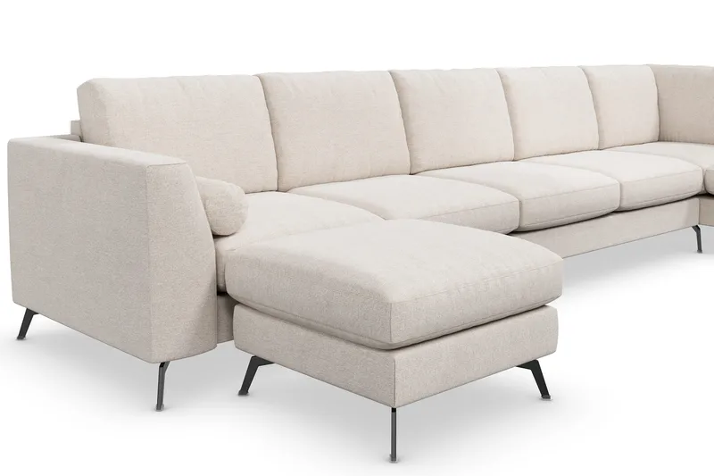 Ocean Lyx 6-sits Högervänd U-formad Soffa med Divan och Schäslong + Fotpall i Tyg - Beige - Möbler - Vardagsrum - Soffor - U-soffor