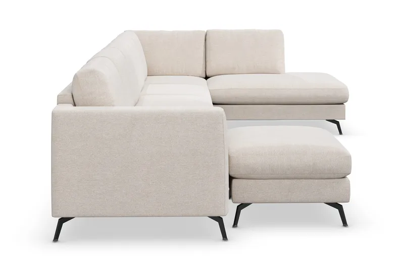 Ocean Lyx 6-sits Högervänd U-formad Soffa med Divan och Schäslong + Fotpall i Tyg - Beige - Möbler - Vardagsrum - Soffor - U-soffor
