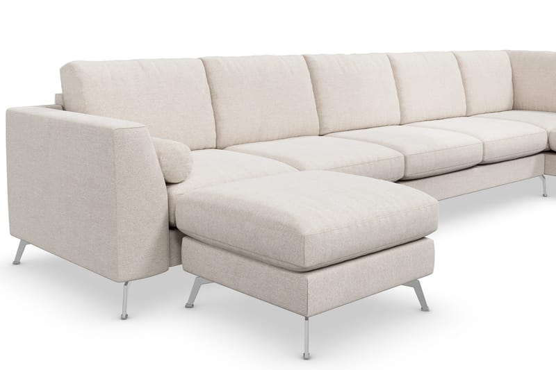 Ocean Lyx 6-sits Högervänd U-formad Soffa med Divan och Schäslong + Fotpall i Tyg - Beige - Möbler - Vardagsrum - Soffor - U-soffor